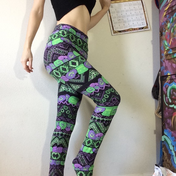 Lularoe Neon Pumpkin One Size Leggings Halloween - Picture 1 of 7